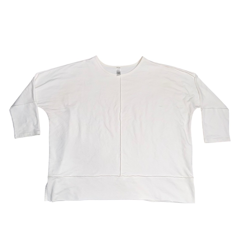 Spanx Perfect Length Dolman Women 1X White Good 3/4 Sleeve Oversized Crewneck